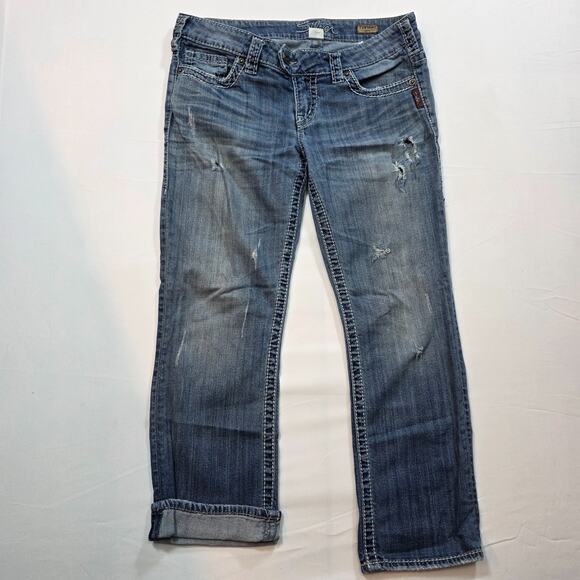 Silver Jeans Denim - Silver Jeans Womens 29 Tuesday Capri Distressed Medium Wash Blue Denim